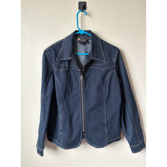 Christine Alexander Blue Denim Jacket Embellished Swarovski Crystal Rhinestones - Picture 10 of 10